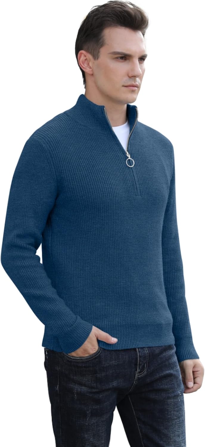 Hisir Pullover Herren Strickpullover 1/4 Zip Pulli Männer, Bequem Weich Warmer Winter Pullover für M