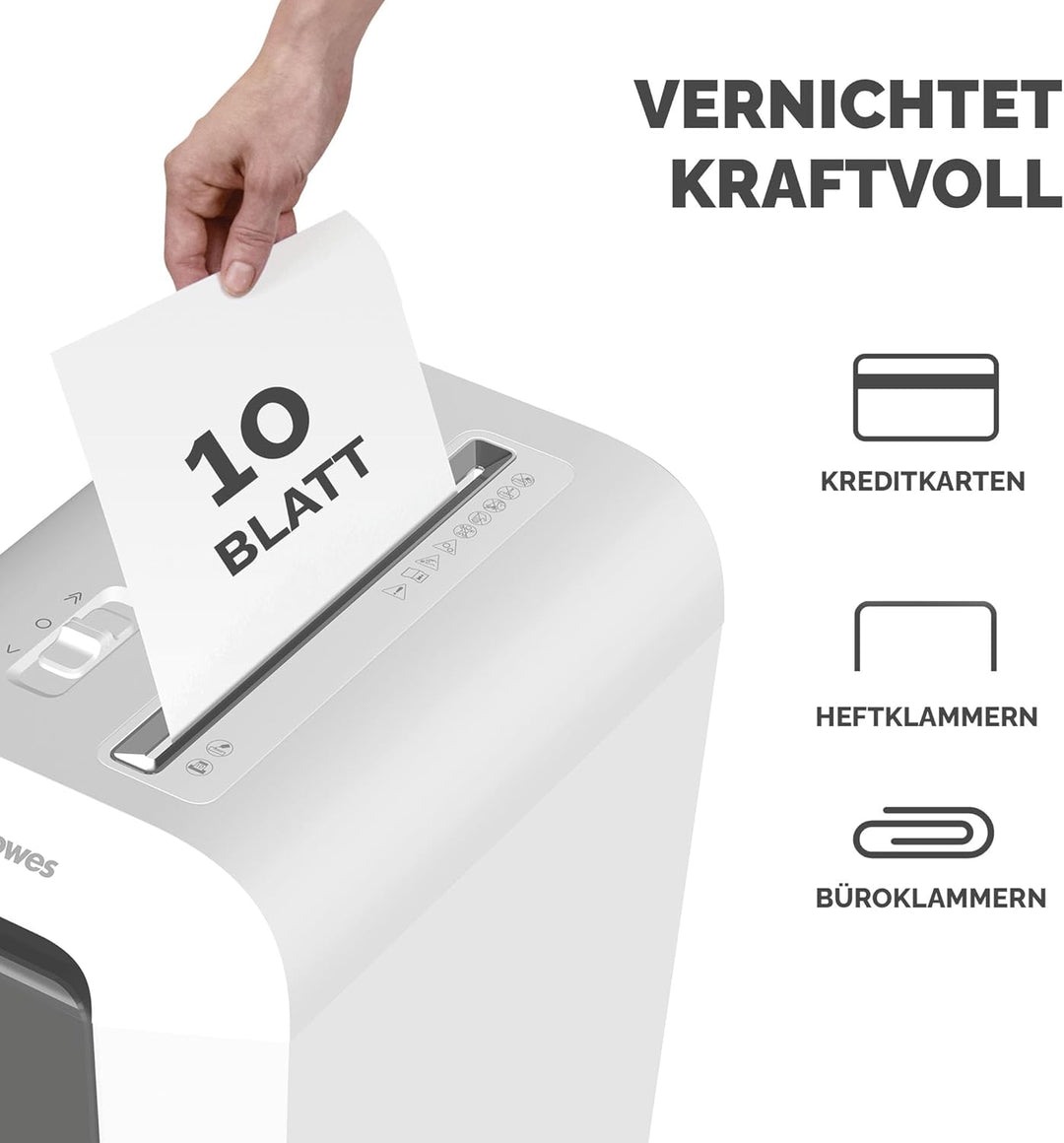 Fellowes Aktenvernichter 10 Blatt (P4), Papierschredder mit Partikelschnitt für Zuhause, Büro, Power