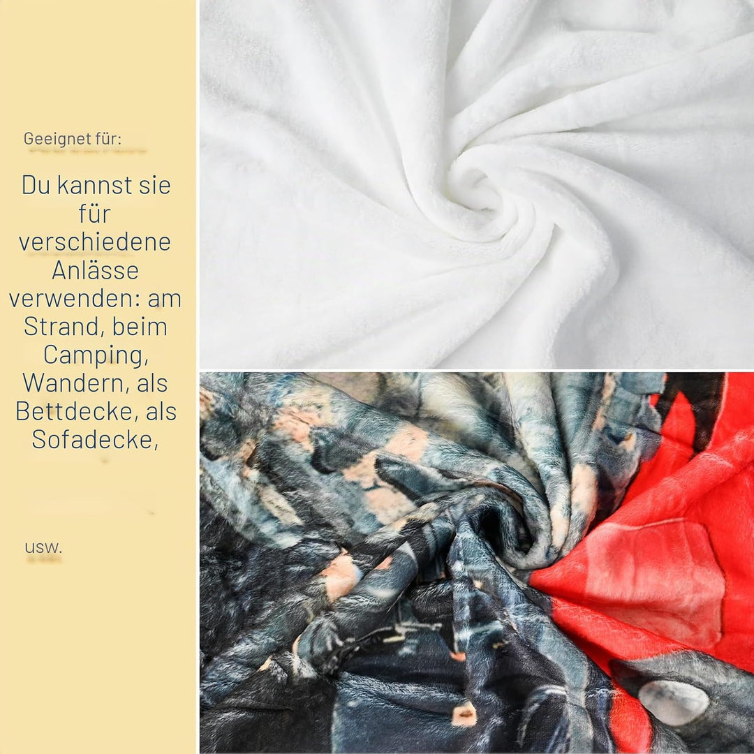 Rote Kuscheldecke Traktor 130×150 cm, weiche Plüschdecke im ländlichen pastoralen blauen Himmelsstil