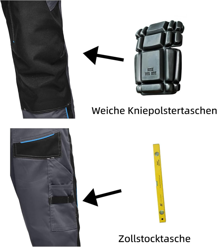 WORK IDEA Herren Stretch-Arbeitshose mit zahlreichen Taschen und Werkzeugtaschen Grau 46, Grau 46