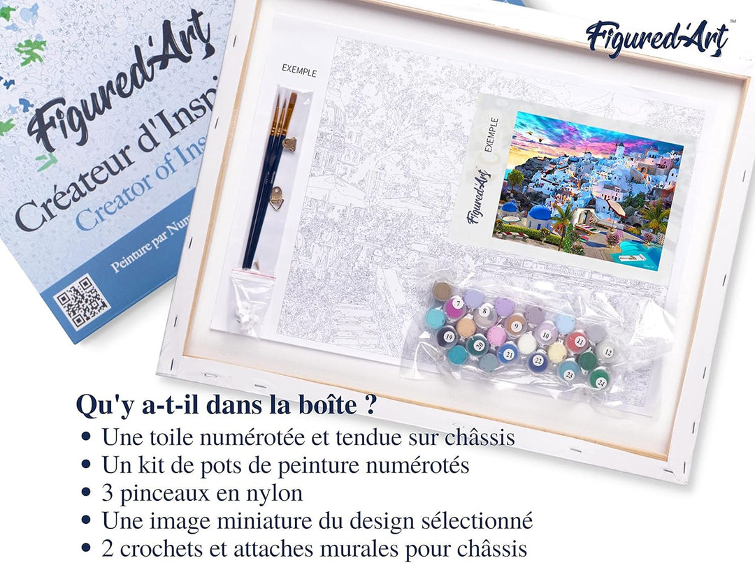 Figured'Art Malen Nach Zahlen Erwachsene Mit Rahmen Santorini - Paint by Numbers Basteln DIY Bastels