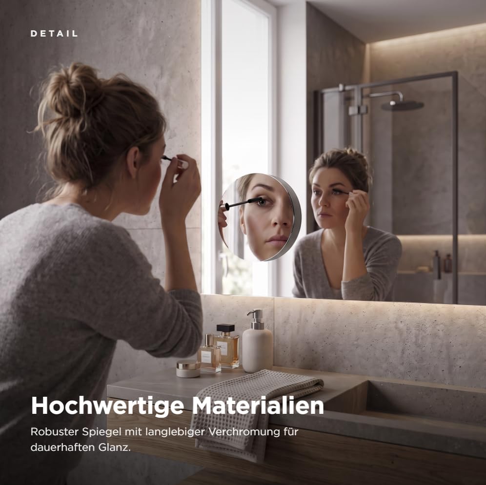 EMCO Pure Klebespiegel Rund (Ø 153 mm) 5-fach Vergrösserung fürs Badezimmer in Chrom - Spiegel, Mass