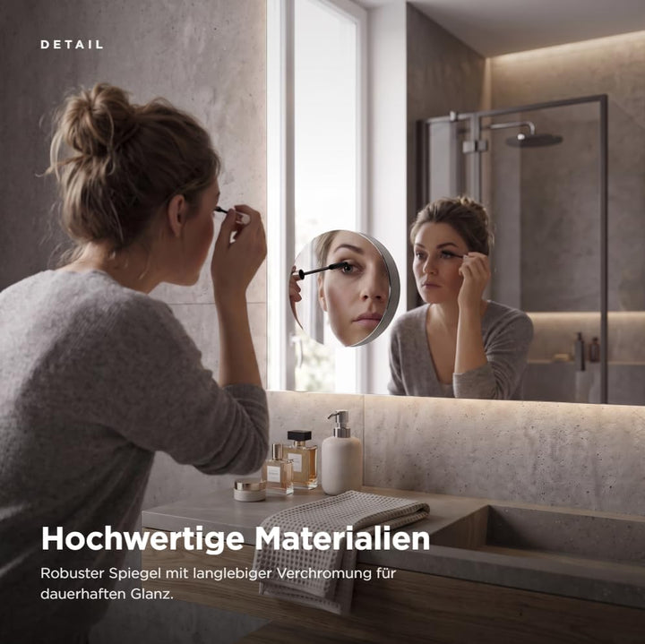 EMCO Pure Klebespiegel Rund (Ø 153 mm) 5-fach Vergrösserung fürs Badezimmer in Chrom - Spiegel, Mass