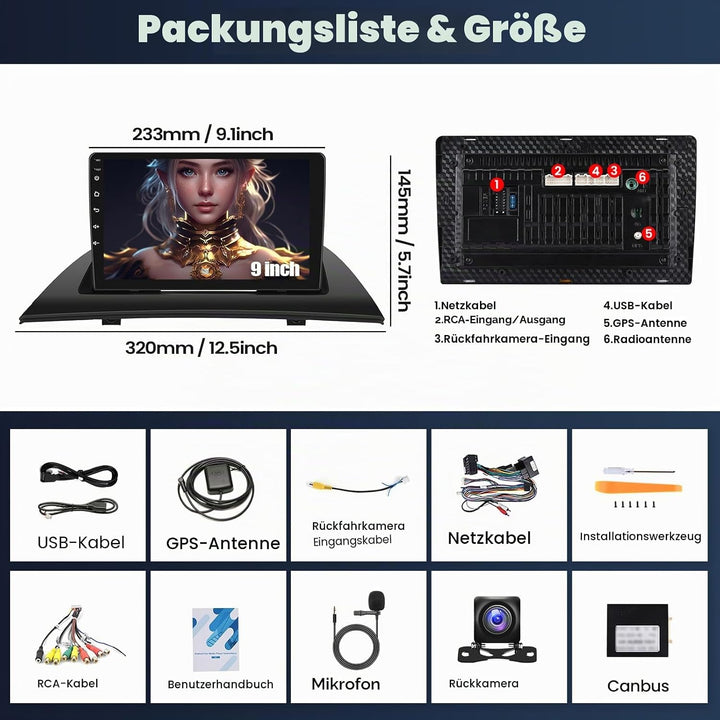 CAMECHO 2+64G 9 Zoll Navi Autoradio für BMW X3 E83 2004-2010 Android 13 mit Rückfahrkamera, GPS, WiF