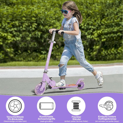 Yuanj Roller Kinder Scooter, Höhenverstellbarer kinderscooter mit LED PU Räder, kinderroller für Mäd