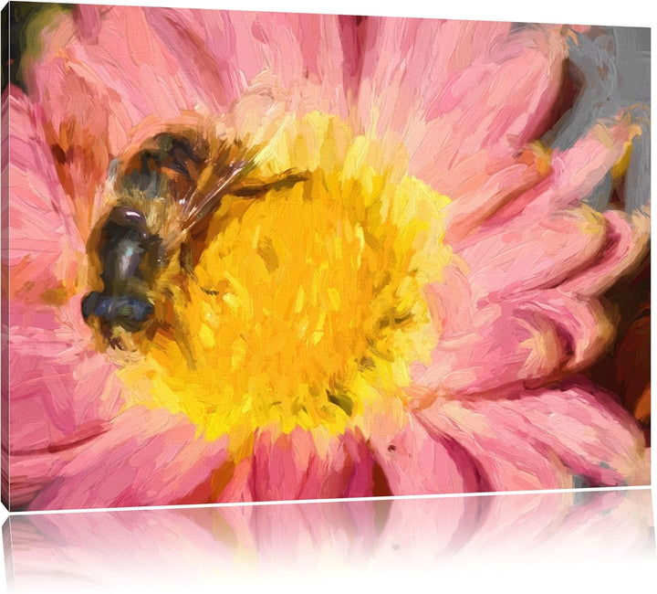 winzige Biene auf Margarete schwarz/weiss Deluxe Format: 100x70 cm auf Leinwand, XXL riesige Bilder