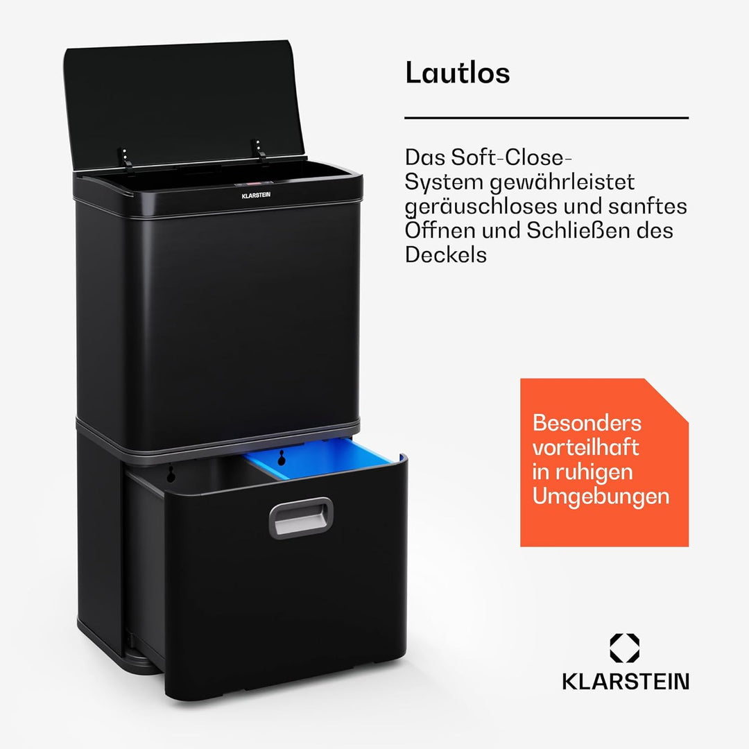 Klarstein Touchless Sensor-Mülleimer - 56L Küchen-Abfalleimer mit Bewegungssensor, 3-in-1-Mülleimer,