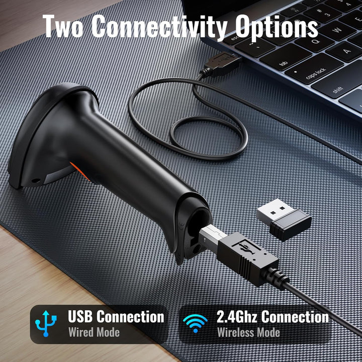 Tera Barcode Scanner 1D 2D QR Wireless Kabellos 2,4 GHz + Wired USB 2,0 Kabelgebunden Handscanner Ba