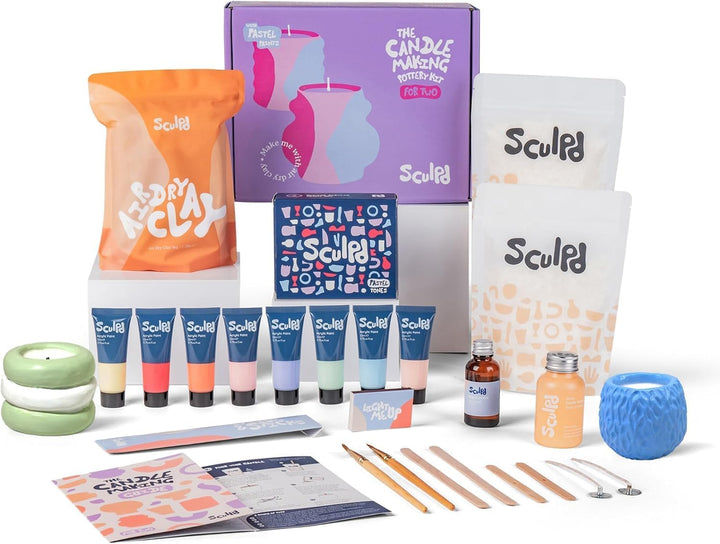 Sculpd Kerzenherstellung Töpferei Kit mit lufttrockenem Ton und Acrylfarbe Set, Anfänger Kerze Start