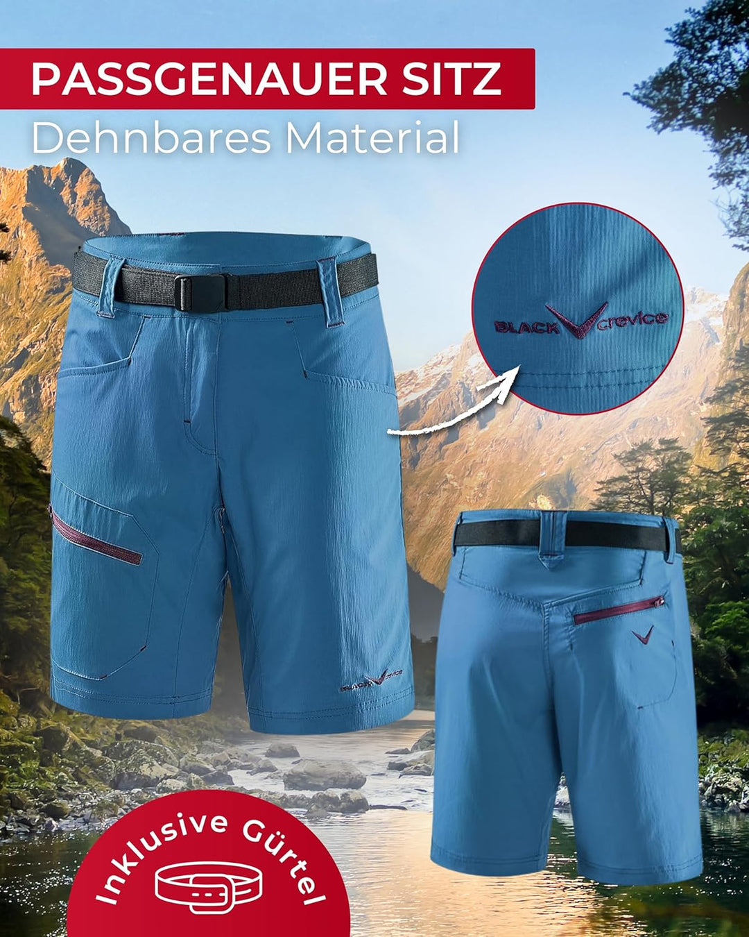 Black Crevice Trekking-Shorts Damen I Wandershorts Damen kurz I Damen Outdoor-Shorts I wasserabweise