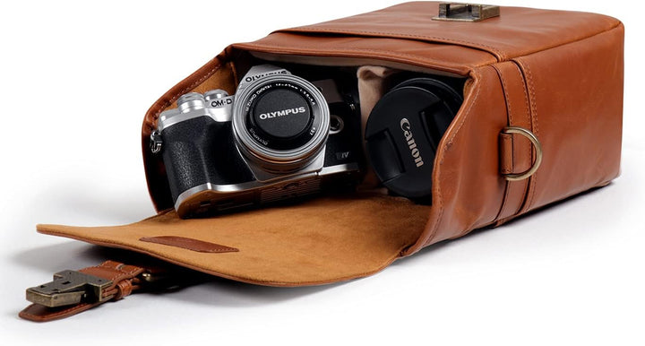 MegaGear MG1522 Kameratasche - Kuriertasche aus Leder für Spiegellose, Sofortbild - und DSLR Kameras