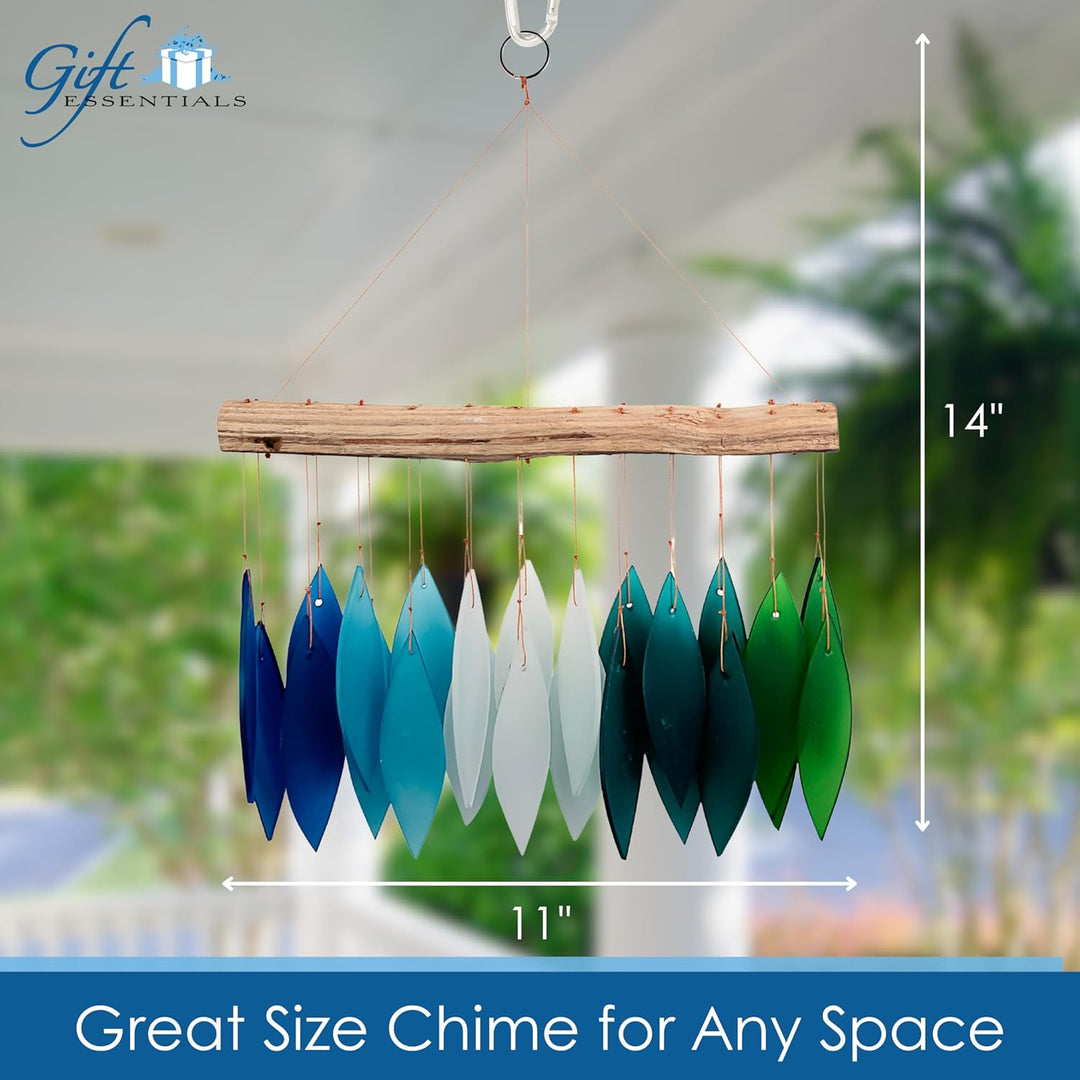 Blue Handworks Windspiel aus Glas und Treibholz, handgestrahltes Glas und Fundholz, handgefertigt, K