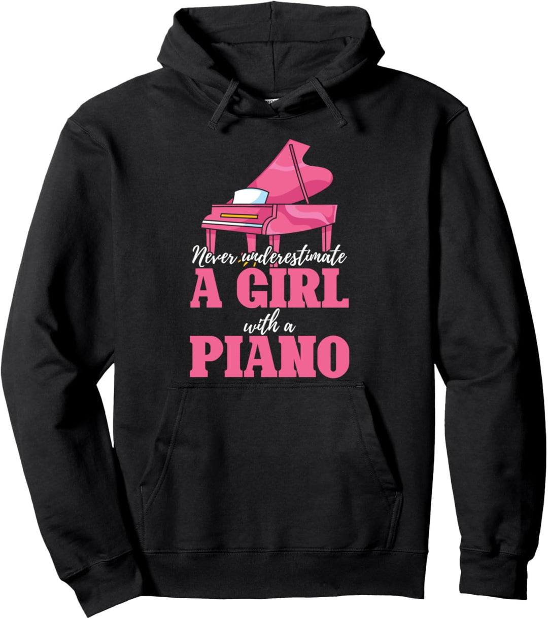 Unterschätze niemals ein Mädchen mit einem Klavier Pullover Hoodie