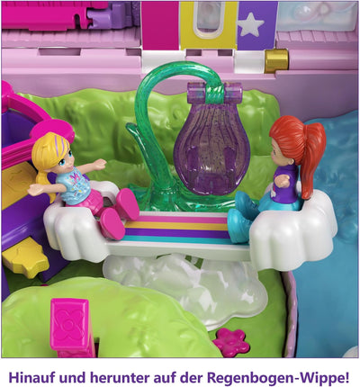 Polly Pocket Einhorn, in Prinzessinnen Schloss Thema, mit 25 Zubehörteilen wie 2 Puppen, Schaukel un