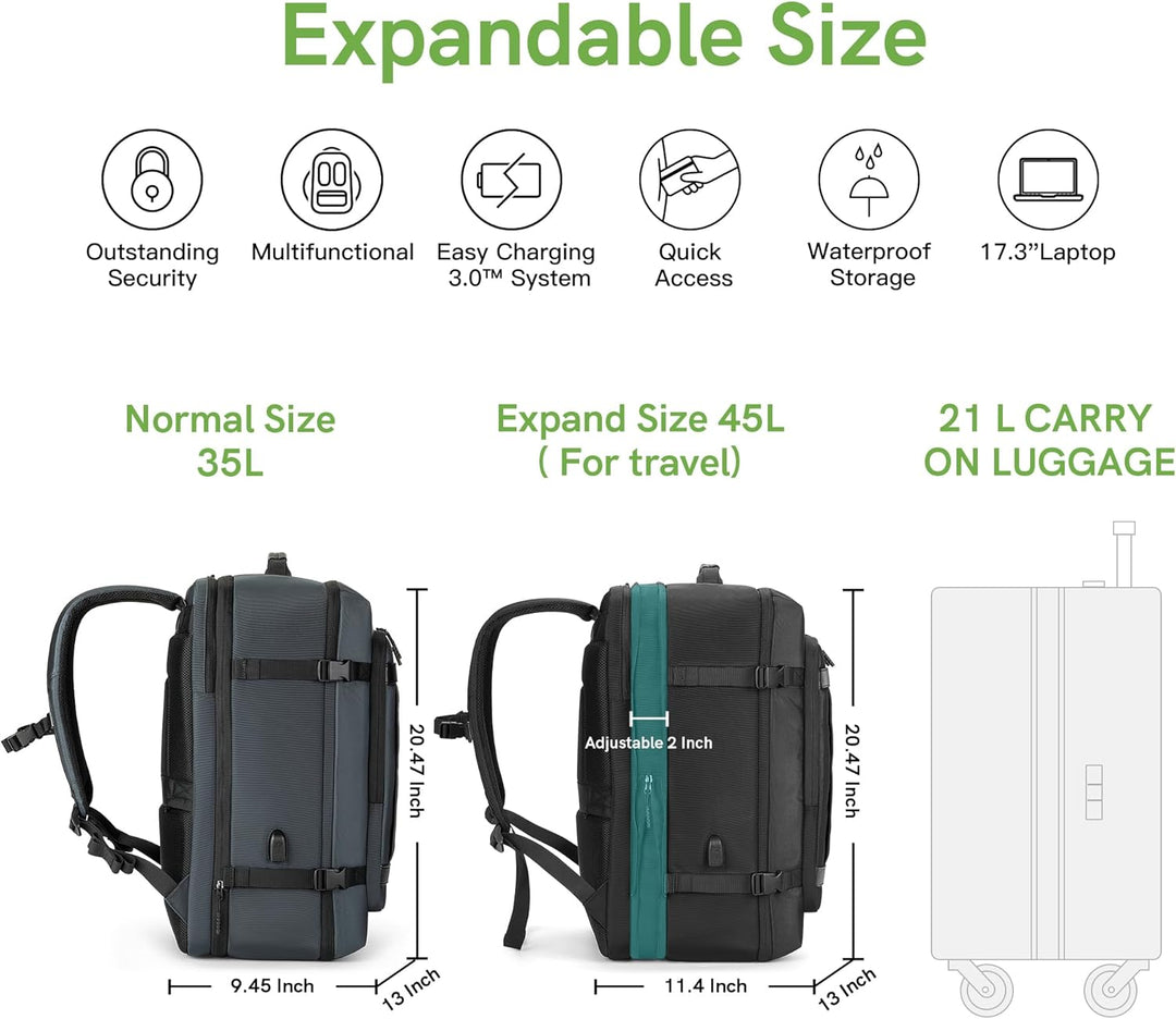 Kingsons Handgepäck-Rucksack, 40 l Reiserucksack, Tagesrucksack, College-Rucksack, passend für bis z