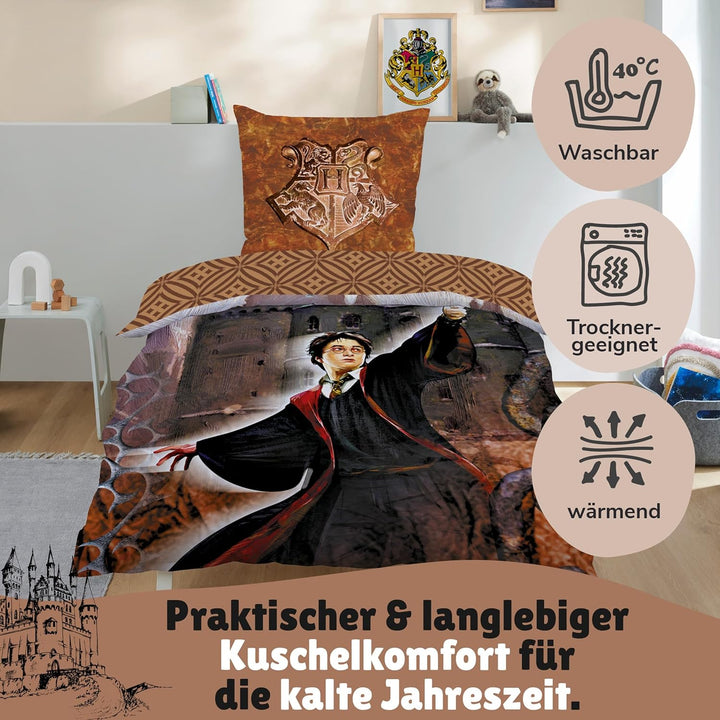 Harry Potter Fleece Bettwäsche 135x200 80x80 cm · Kinderbettwäsche extra weiche Kuschel-Bettwäsche ·