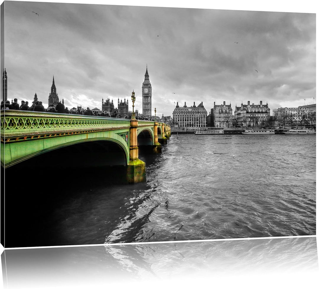 Skyline von London mit Themse und Big Ben schwarz/weiss Format: 100x70 auf Leinwand, XXL riesige Bil