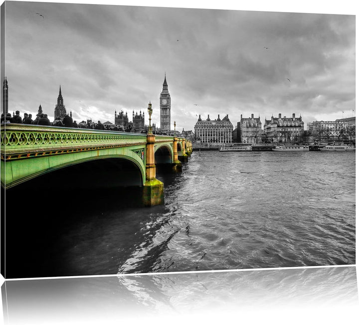 Skyline von London mit Themse und Big Ben schwarz/weiss Format: 100x70 auf Leinwand, XXL riesige Bil