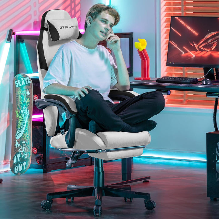 GTPLAYER Gaming Stuhl, Ergonomischer Gamer Stuhl aus Stoff mit Lendenwirbelstütze, PC-Stuhl mit verb