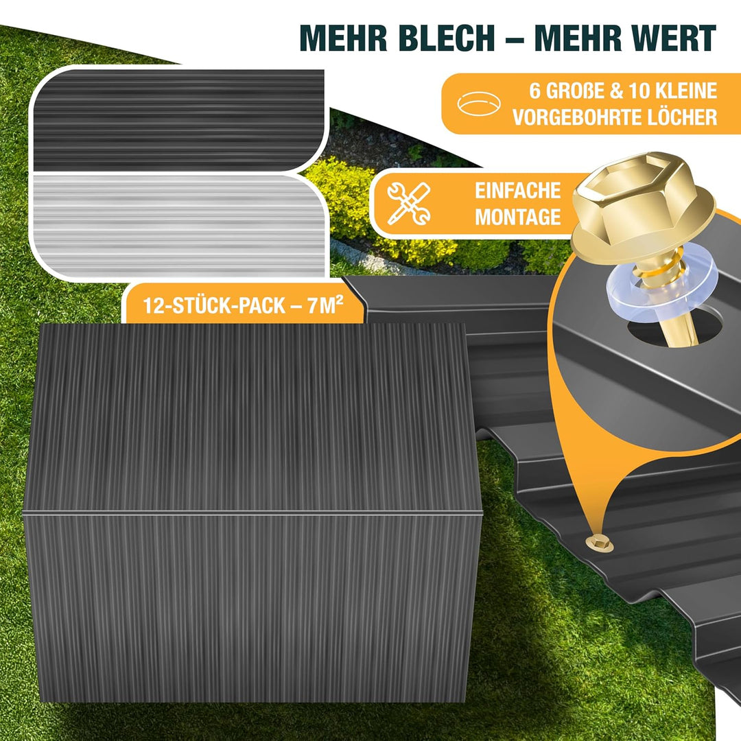 KESSER® 12x Profilblech Trapezblech 129cm x 45cm = 7 m² - Dachblech für Gerätehaus, Dachplatten Verz