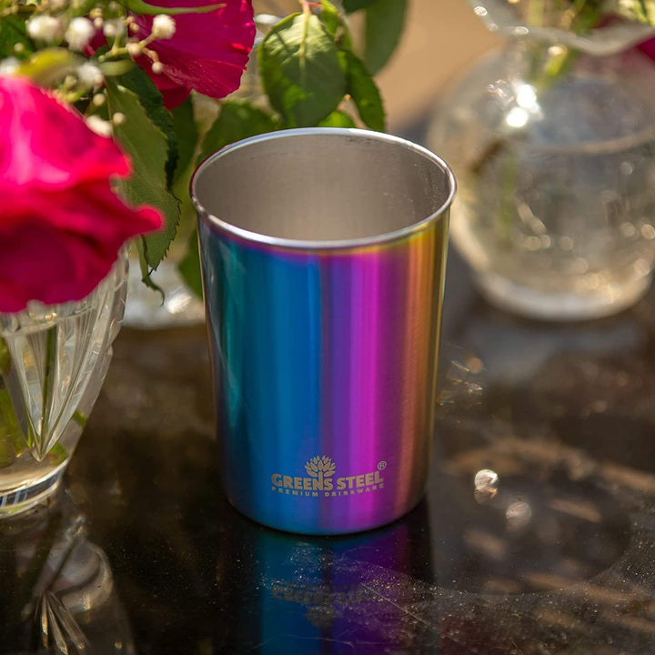 Greens Steel Edelstahl Kinderbecher - Regenbogen, 300ml I Premium Trinkgläser I Plastikfrei I Stapel