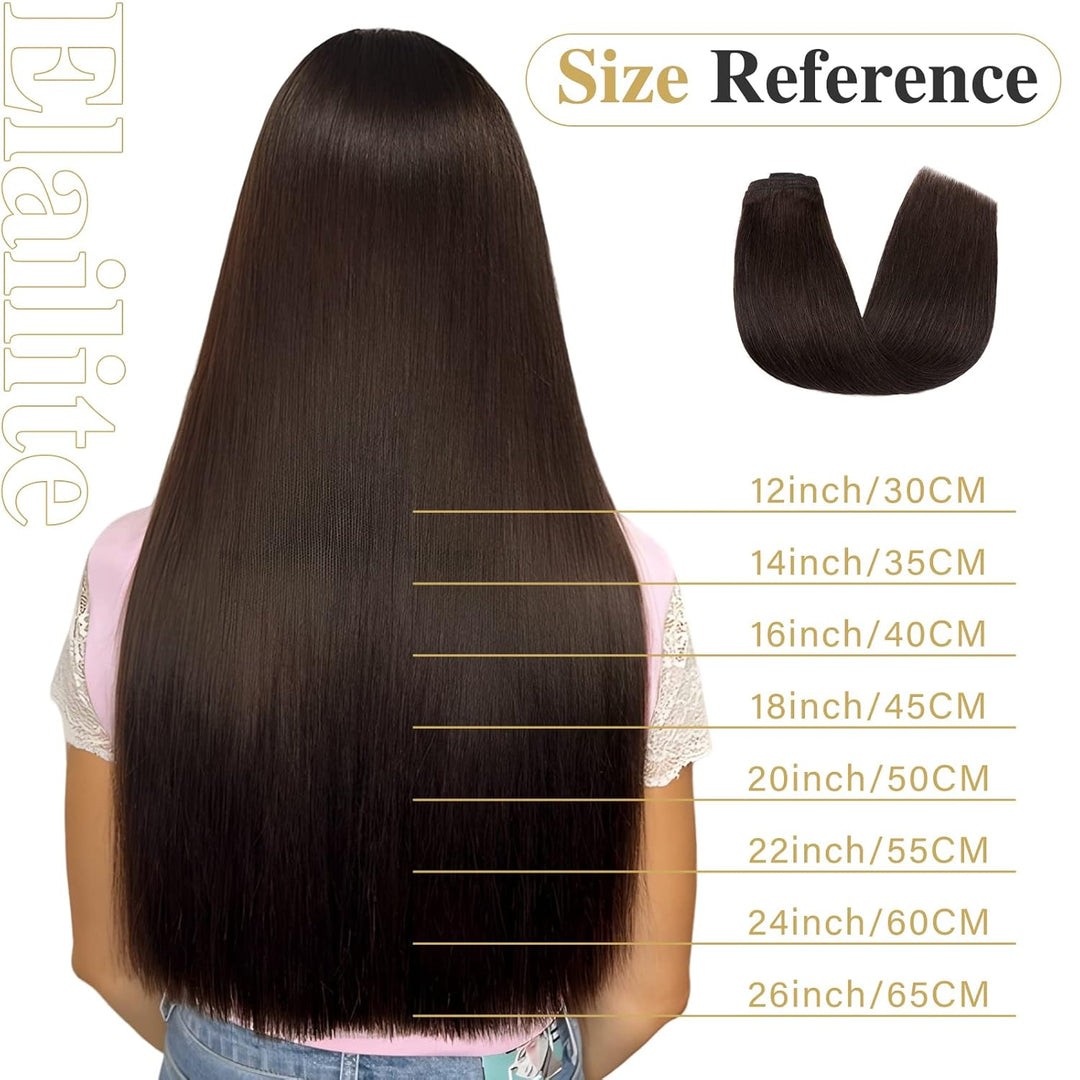 Elailite Echthaar Extensions Clip in 8 Tressen Voller Kopf 140g #2 Dunkelbraun, 45cm Haarverlängerun