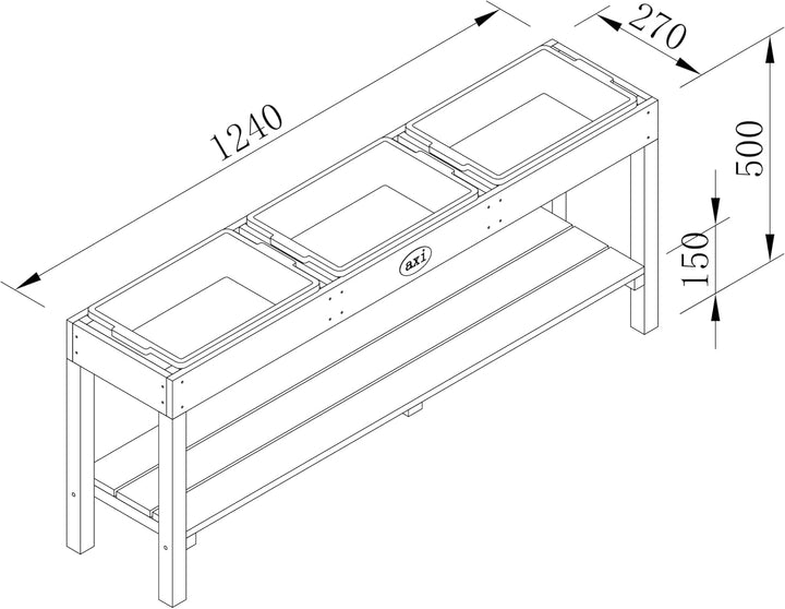 AXI Sand und Wassertisch aus Holz | Sandtisch/Matschtisch mit 3 Behältern & Ablagefläche | 124 x 50