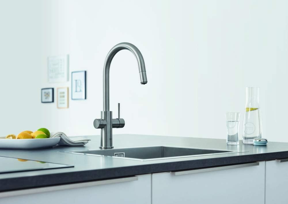GROHE Blue Home - Starter Kit (C- Auslauf, 3 gefilterte und gekühlte Wasserarten, Schwenkbereich 360