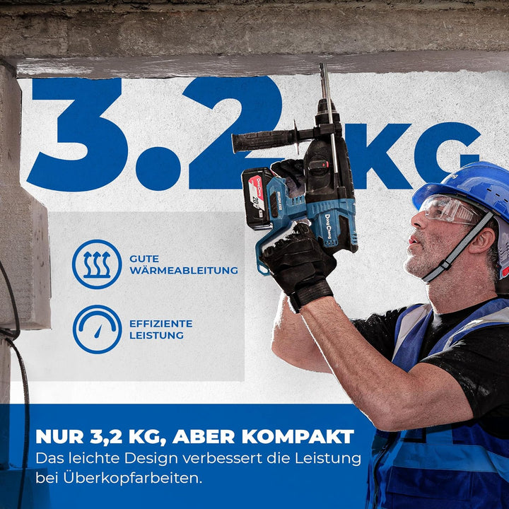 DongCheng Akku Bohrhammer 18V, Schlagenergie 2.7 J, mit 4 Stück SDS-plus, Bohren bis 28 mm, Bürstenl