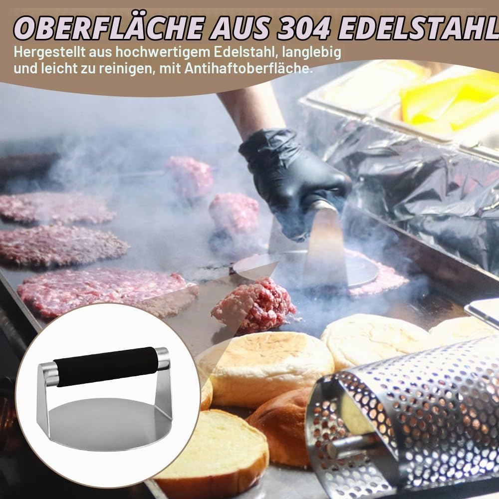 Burger Smasher Set, Edelstahl Burger Smasher Set, Professionelles Burger Smasher Set, 4-TLG mit 1x B