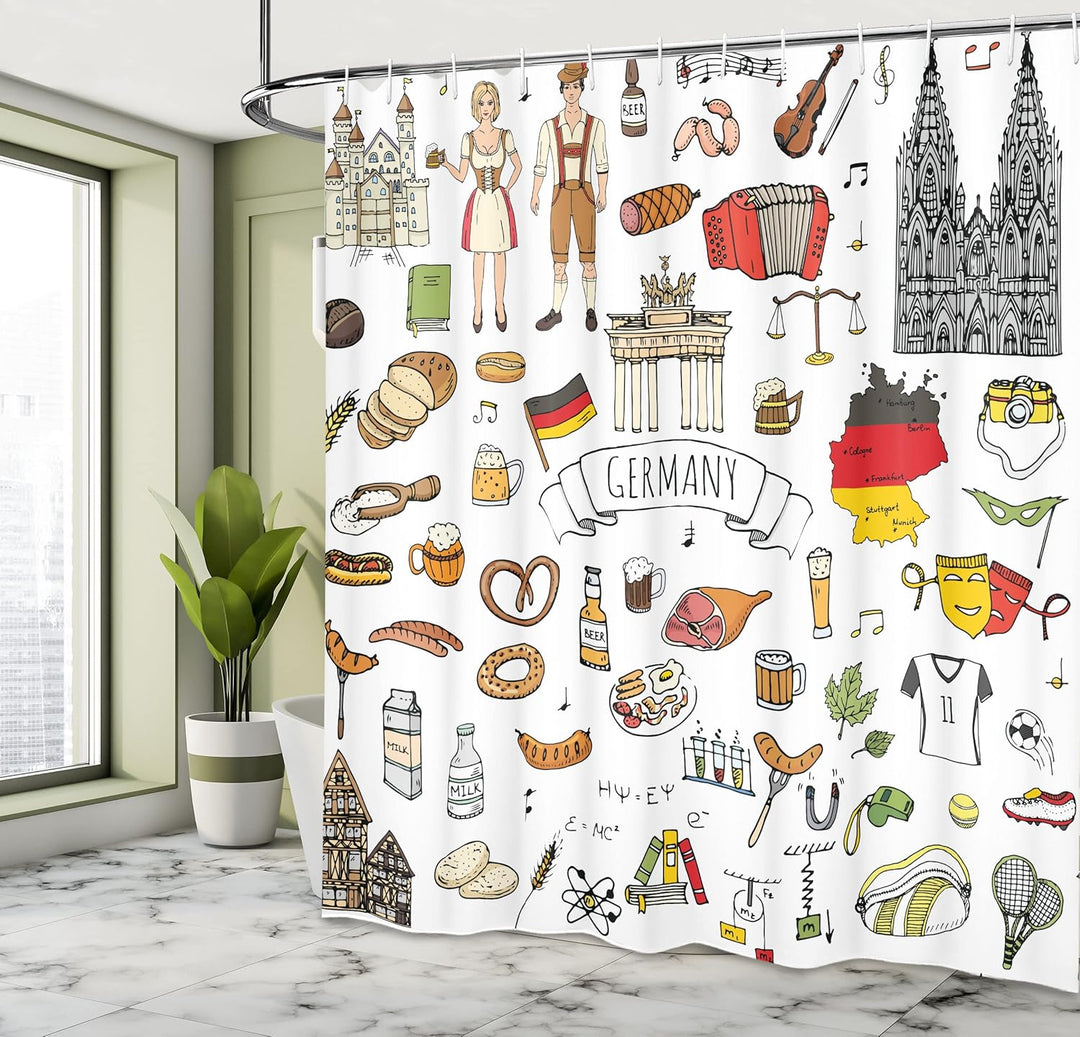 ABAKUHAUS Deutsche Duschvorhang, Europäische Kultur, Stoffliches Gewebe Badezimmerdekorationsset mit