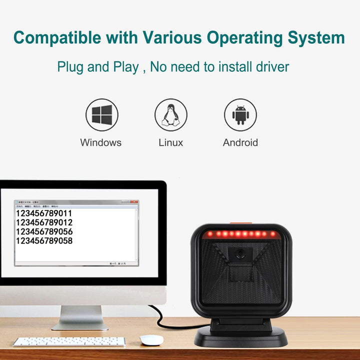 OBZ 1D 2D Desktop Barcode Scanner, QR Code Scanner USB Wired Hands-Free Barcode-Scanner Kassen Scann