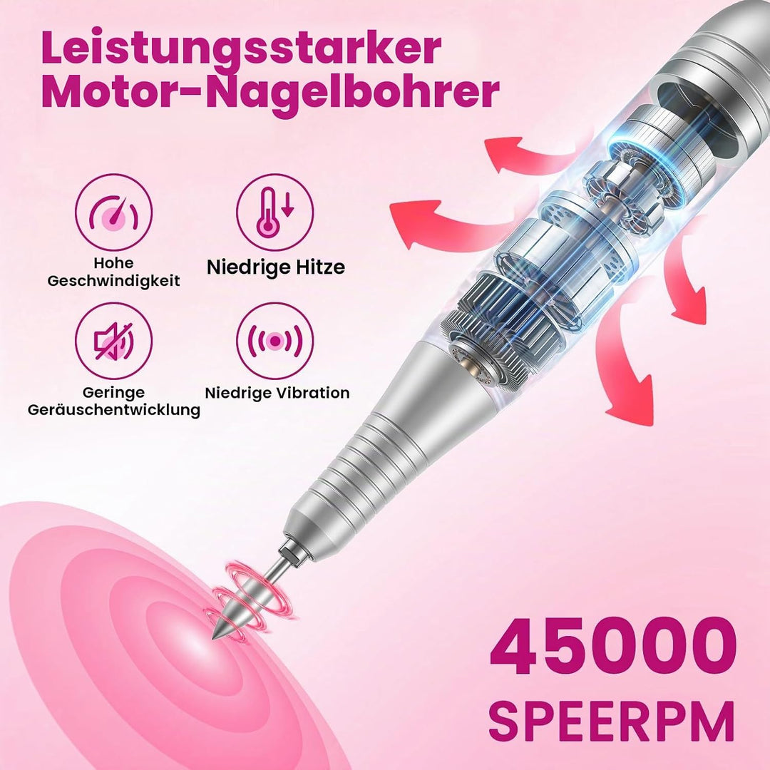 45000 u/m Professionelle tragbare Nagelfräser Maschine für Acryl- und Gelnägel, wiederaufladbares el