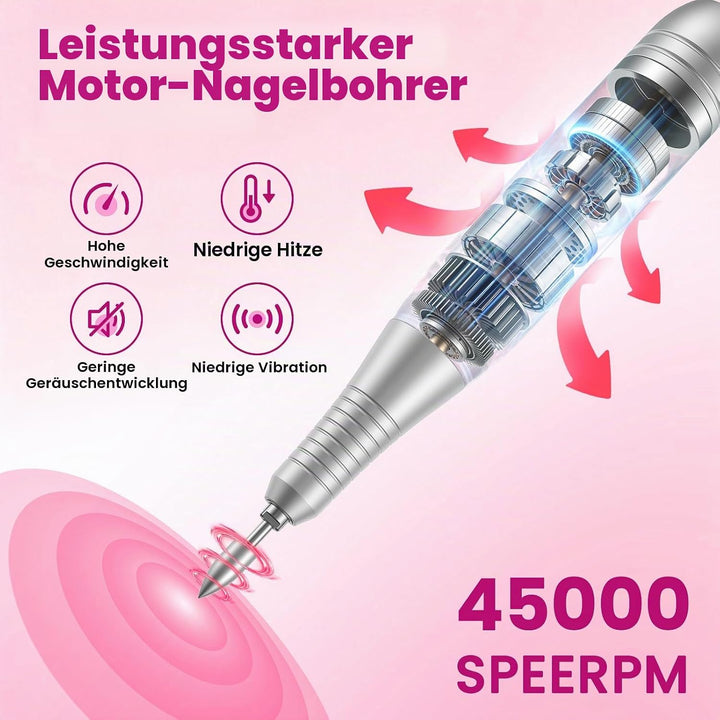 45000 u/m Professionelle tragbare Nagelfräser Maschine für Acryl- und Gelnägel, wiederaufladbares el