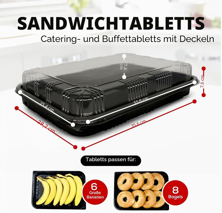 ebake Mehrweg Servierplatte mit Deckel (10 Stk. à 33 x 24 cm) - Meal Prep Boxen/Buffet Platten für P