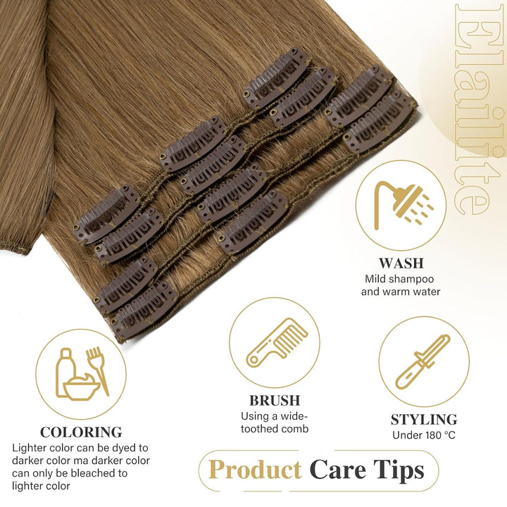 Elailite Clip in Extensions Echthaar, 8 Tressen Haarverlängerung, 20cm-45g Glattes Haarteile Haarext