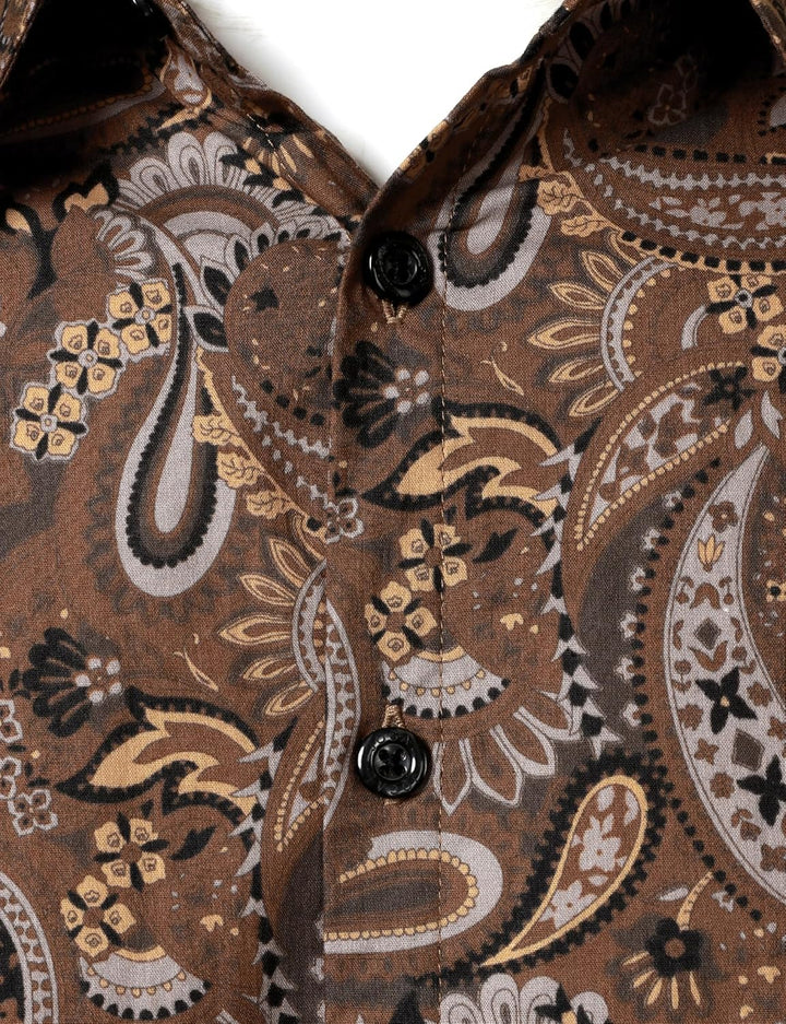 JOGAL Herren Regular Fit Floral Business Hemd Langarm Button Down Print Freizeithemd S Braun Paisley
