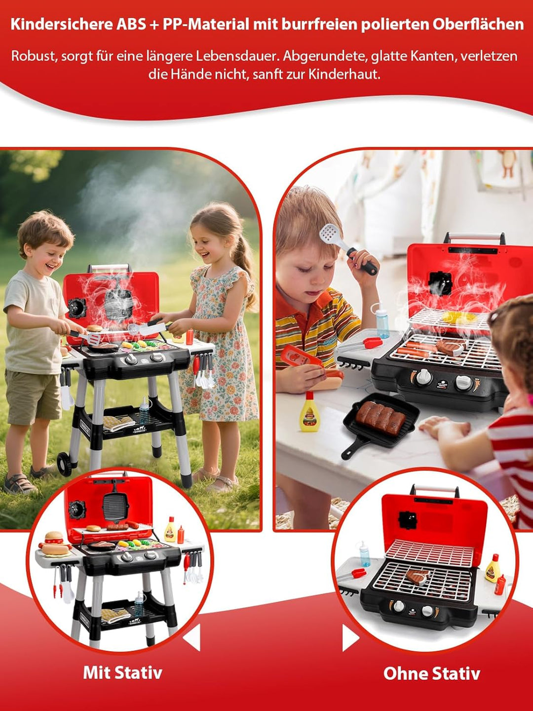 Kinder Küche Spielzeug Barbecue Grill Spielsatz Kochen Interaktives Spielzeug mit Rauch Klang Licht