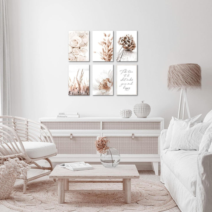 Novart Wandbilder Set - KOMPLETT AUFHÄNGFERTIG - - Moderne Bilder Boho Blumen Wohnzimmer Schlafzimme