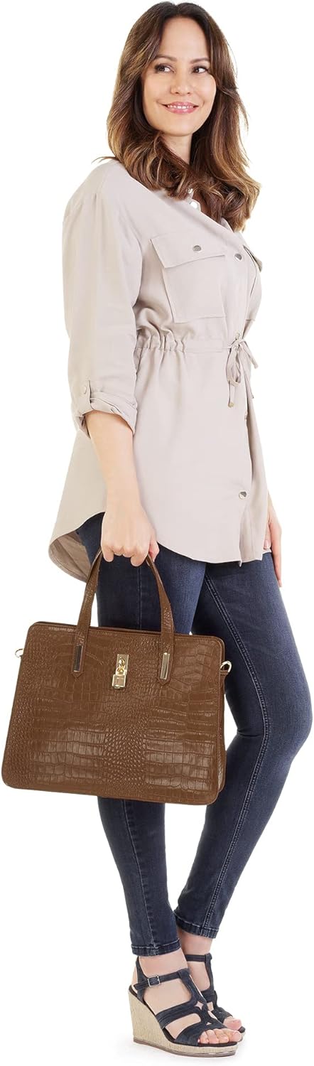 Cluty Handtasche Echt Leder Damen | Made in Italy, Smartphonefach, Kroko-Design, elegante Umhängetas
