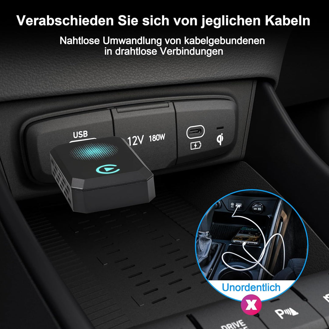 CarPlay Wireless Adapter, 2025 Upgrade Dongle Konvertiert Kabelgebunden zu Kabellos für iPhone, USB