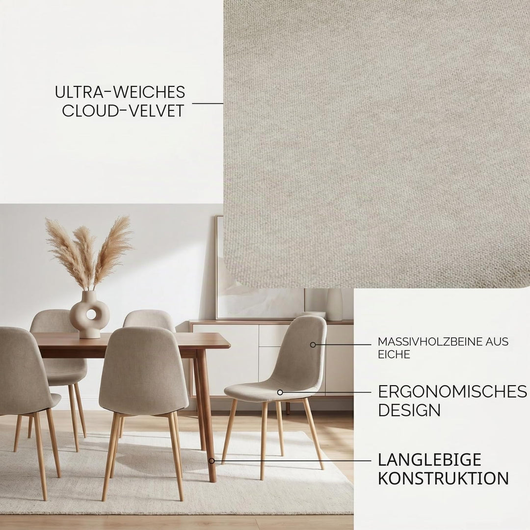 Homy Casa Esszimmerstühle, Stoff Küchenstuhl mit Metallbeinen, Schlafzimmer, Wohnzimmer, Eichenbeine