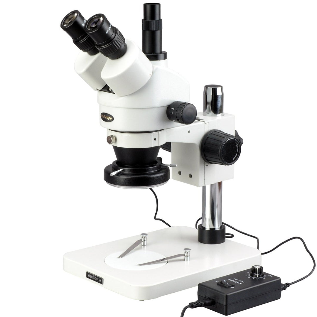 AmScope SM-1TS-144 Trinokulares Inspektion Sezierzoom-Stereomikroskop mit 144-LED-Licht, 7X-45X, Wei