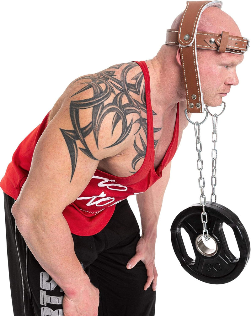 C.P. Sports Zughilfen Kopf und Nackentrainer Leder Gepolstert mit Kette Krafttraining - Bodybuilding