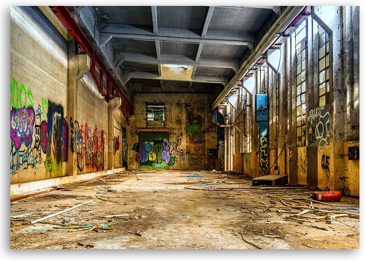 Bild auf Leinwand Fabrik Kunstdruck modern Graffiti Braun 80x60 cm Leinwandbild 80x60 cm Braun_b, Le