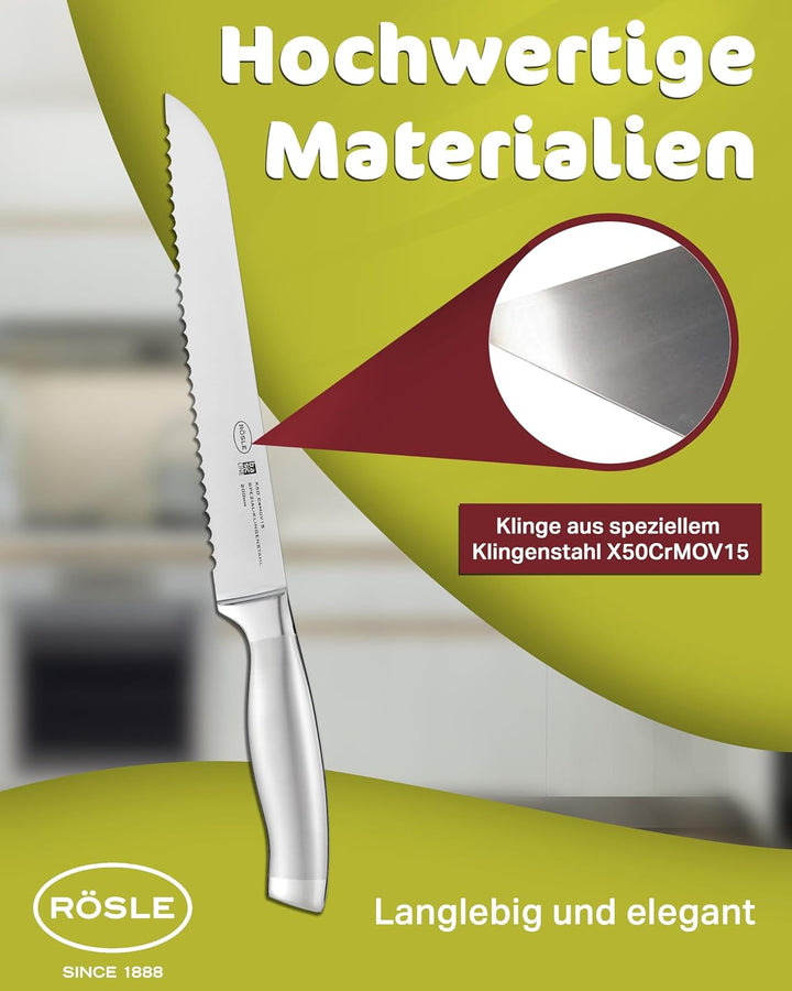 RÖSLE Brotmesser Basic Line, Hochwertiges Küchenmesser zum Schneiden von Brot, Brötchen und Baguette