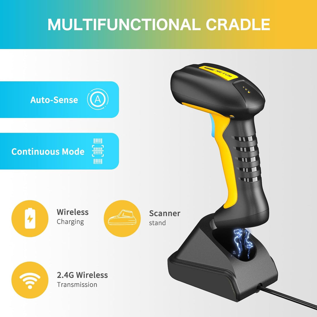 NETUM Verbesserter QR Industrie Bluetooth Barcode Scanner mit Ladestation, kabelloser 2D-1D-Barcode-