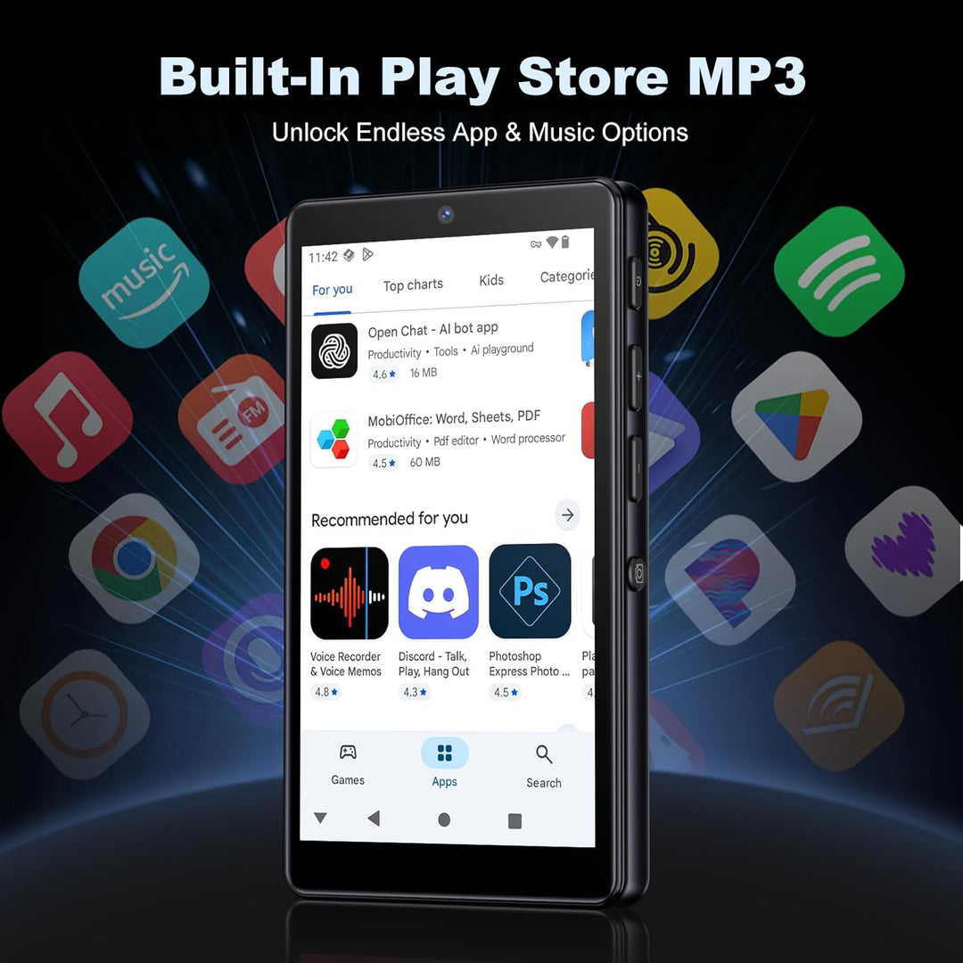 32GB MP3 Player mit Bluetooth und WiFi, Kamera, Oilsky 4,02" HD Android 13 Musikplayer mit Spotify,