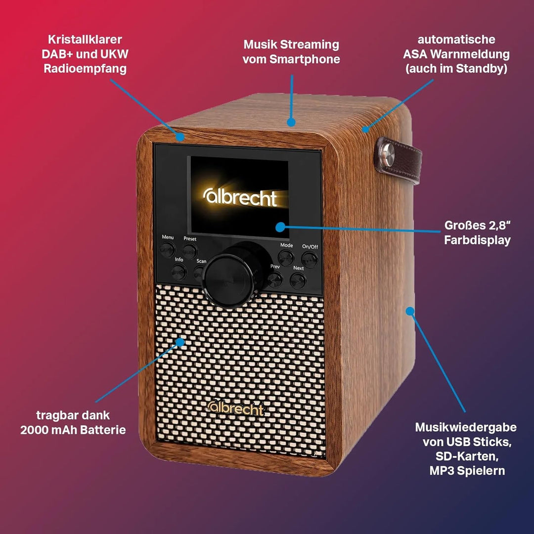 Albrecht DR 710 - tragbares DAB+ Digitalradio mit kristallklarem Klang & ASA-Warnmeldungen | BT 5.3