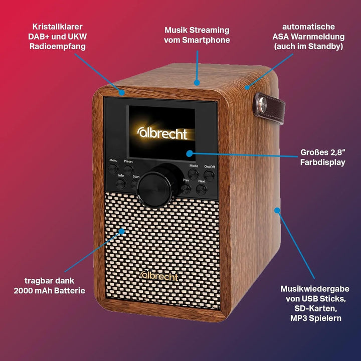 Albrecht DR 710 - tragbares DAB+ Digitalradio mit kristallklarem Klang & ASA-Warnmeldungen | BT 5.3